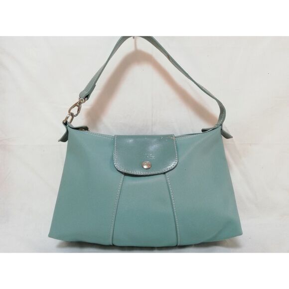 Longchamp Le Pilage Lagoon Blue Canvas & Leather Trim Top Handle Shoulder Bag - Picture 10 of 10